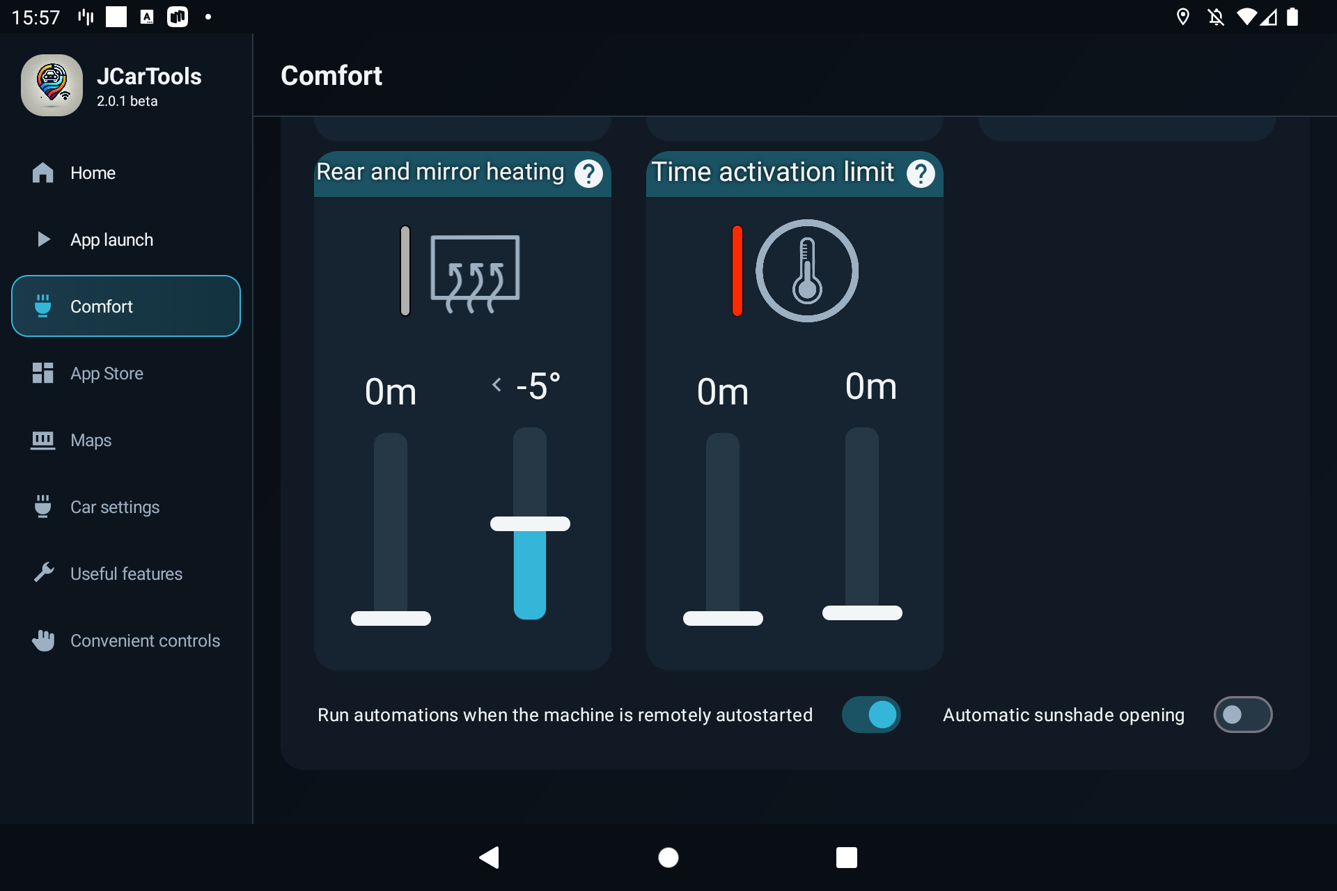 Running JCarTools comfort automations after remote start and automatically opening the sunshade